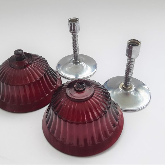 VTG Glass Ruby Red Martini 2 Goblets Chrome Stem Art Deco New Martinsville 1930s - Picture 10 of 10